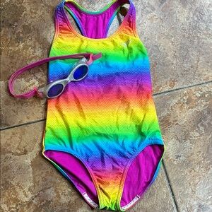 Speedo Kids Rainbow One Piece Swimsuit and googles set